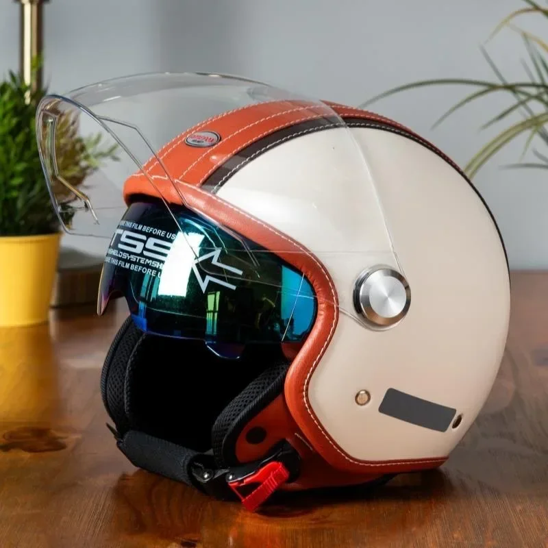 Klasyczny skórzany kask motocy – Vintage Open Face Retro Helmet recenzja i cena