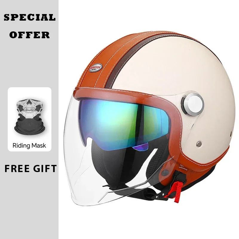 Klasyczny skórzany kask motocy – Vintage Open Face Retro Helmet recenzja i cena
